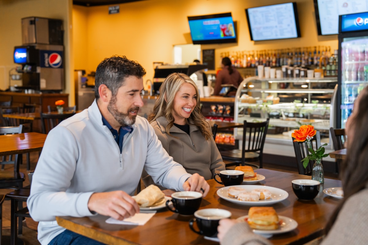 Group enjoying coffee at Beaver Creek Perk