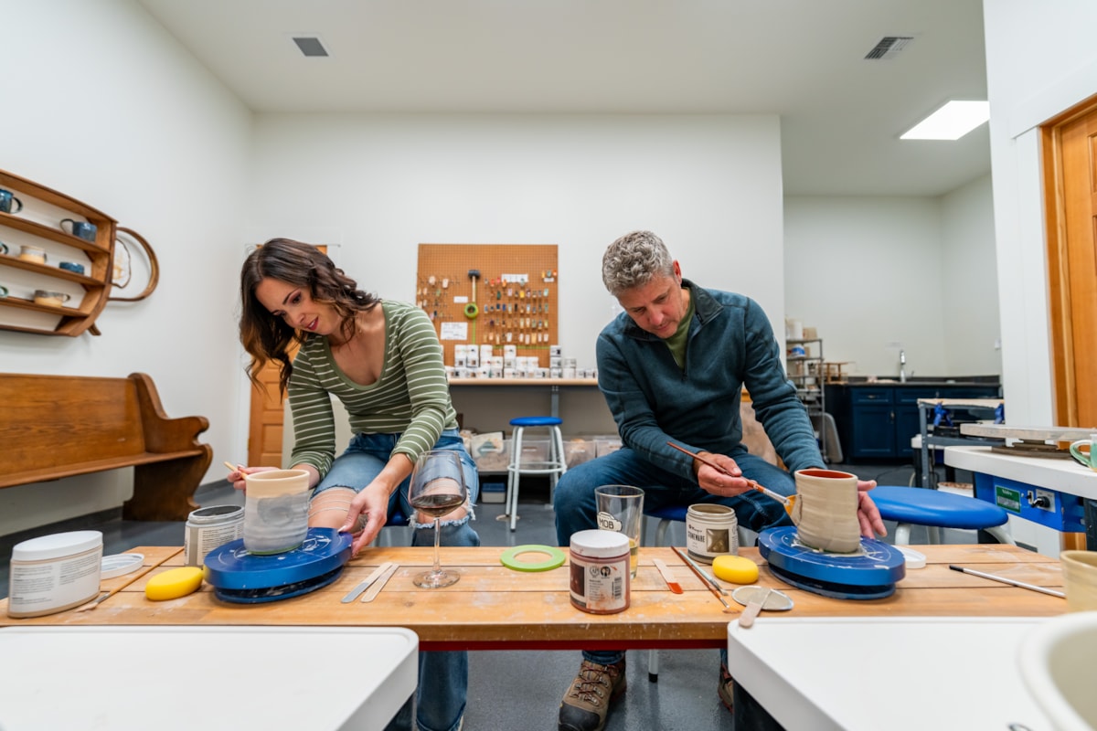 Pottery being glazed at MOB Studios & Caffè
